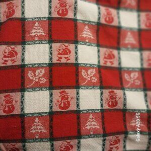 Vintage Christmas Plaid Throw Blanket 100% Cotton Red & White Snowman Print 60"x
